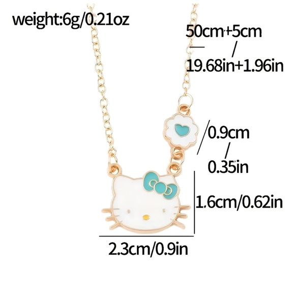 HELLO KITTY Green-Blue Bow Necklace & Earrings Set with Gift Box/Bag NWOT - Picture 8 of 10